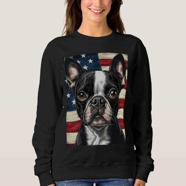 Boston Terrier Dog American Flag 4th of July Patri Sweatshirt (Vorderseite)