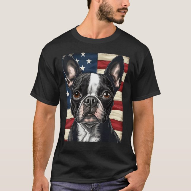 Boston Terrier Dog American Flag 4th of July Patri T-Shirt (Vorderseite)