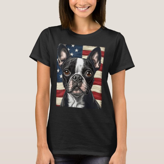 Boston Terrier Dog American Flag 4th of July Patri T-Shirt (Vorderseite)