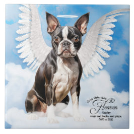 Boston Terrier Dog Angel Custom Pet Memorial Fliese