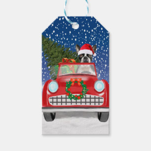 Boston Terrier Dog Autofahren Auto in Schnee Weihn Geschenkanhänger