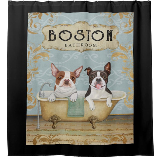 Boston Terrier Dog Badezimmer Duschvorhang (Vorderseite)