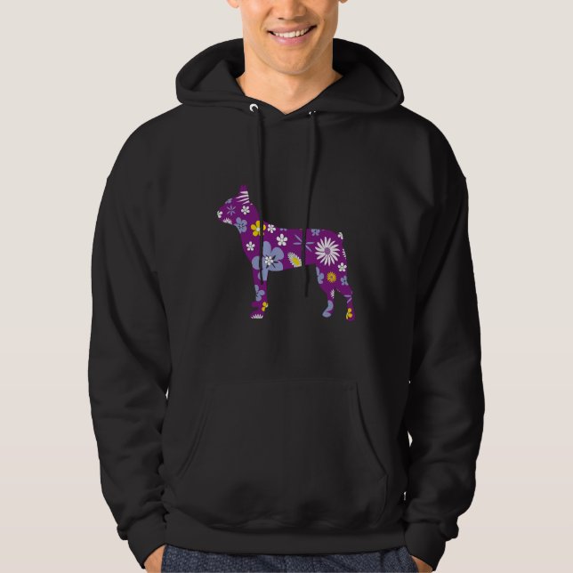 Boston Terrier Dog Blume Musterbeispiel Hoodie (Vorderseite)