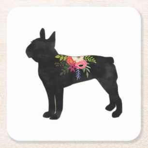 Boston Terrier Dog Breed Boho Silhouette Rechteckiger Pappuntersetzer