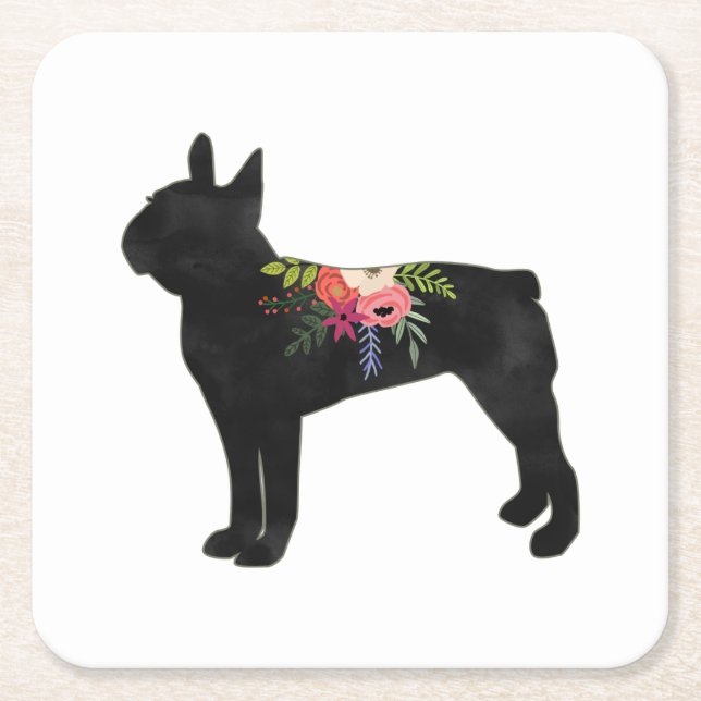 Boston Terrier Dog Breed Boho Silhouette Rechteckiger Pappuntersetzer (Vorderseite)