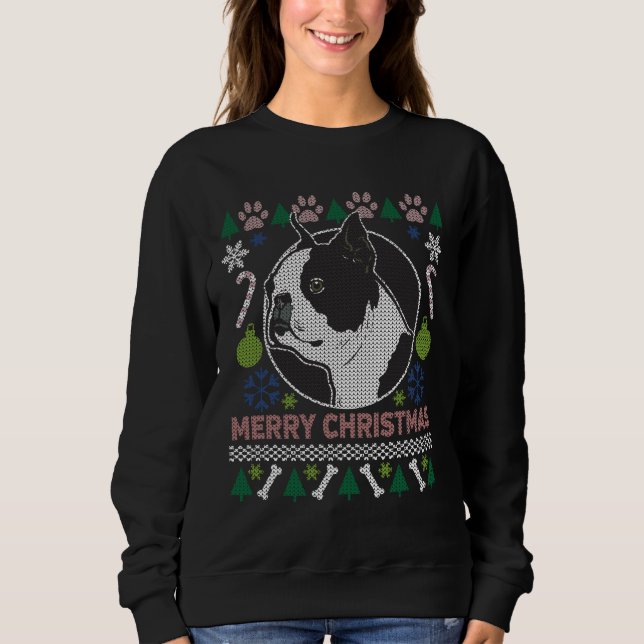 Boston Terrier Dog Breed Ugly Christmas Sweater Sweatshirt (Vorderseite)