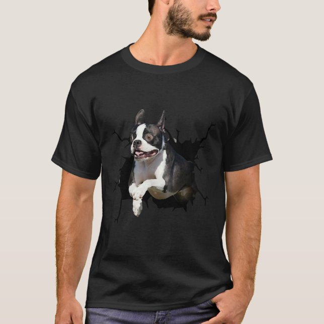 Boston Terrier Dog bricht Hunde Welpe Decal Crack T-Shirt (Vorderseite)