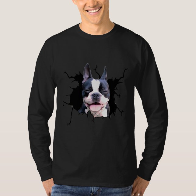 Boston Terrier Dog bricht Hunde Welpe Decal Crack T-Shirt (Vorderseite)