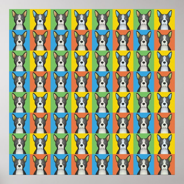 Boston Terrier Dog Cartoon Pop Art Poster (Vorne)