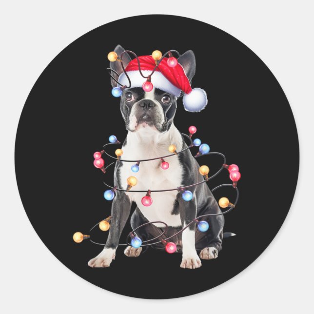 Boston Terrier Dog Christmas Lights Xmas Dog T Shi Runder Aufkleber (Vorderseite)