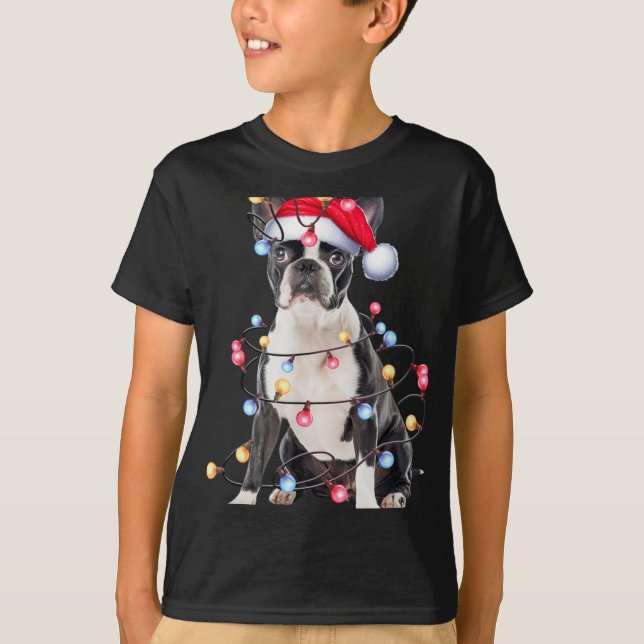 Boston Terrier Dog Christmas Lights Xmas Dog T Shi T-Shirt (Vorderseite)