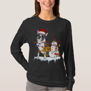 Boston Terrier Dog Christmas Snowman Xmas Lights P T-Shirt