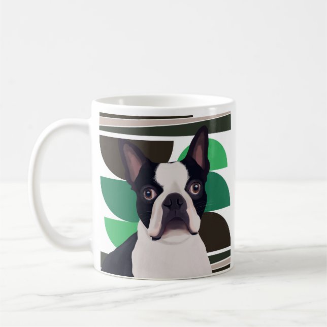 Boston Terrier Dog - Dunkle grüne Geometrie Kaffeetasse (Links)