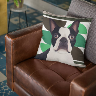 Boston Terrier Dog - Dunkle grüne Geometrie Kissen