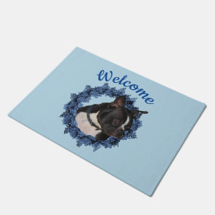 Boston Terrier Dog Floral Wreath Willkommen Fußmatte