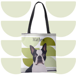 Boston Terrier Dog - Green Geometric