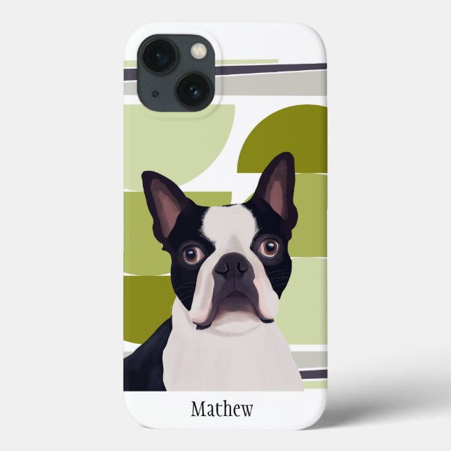 Boston Terrier Dog - Green Geometric Case-Mate iPhone Hülle (Rückseite)