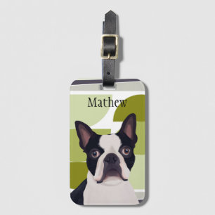 Boston Terrier Dog - Green Geometric Gepäckanhänger