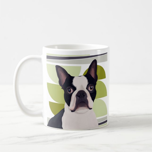 Boston Terrier Dog - Green Geometric Kaffeetasse (Links)