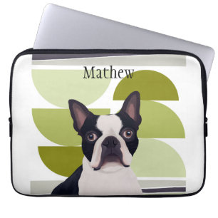 Boston Terrier Dog - Green Geometric Laptopschutzhülle