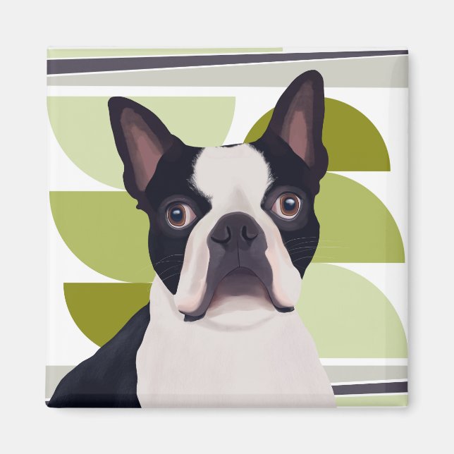 Boston Terrier Dog - Green Geometric Magnet (Vorne)