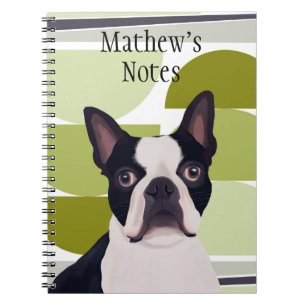 Boston Terrier Dog - Green Geometric Notizblock