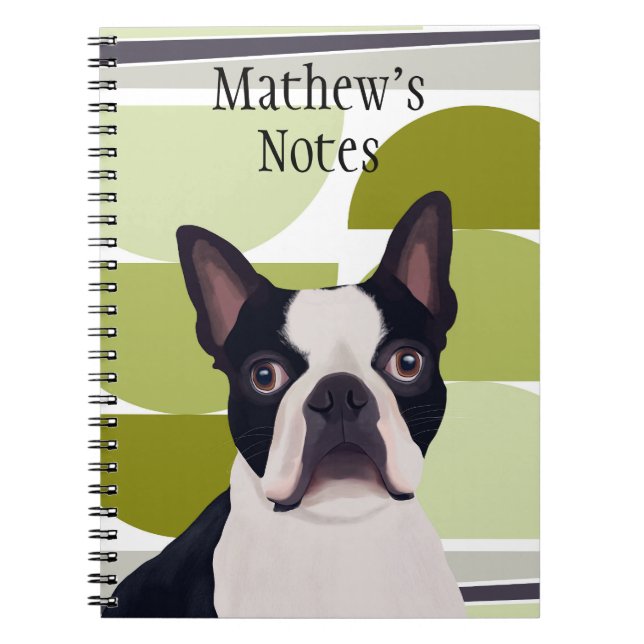 Boston Terrier Dog - Green Geometric Notizblock (Vorderseite)