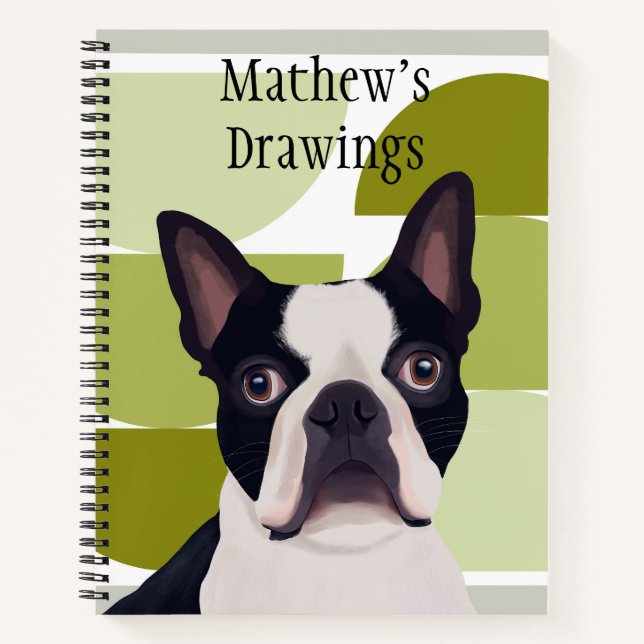 Boston Terrier Dog - Green Geometric Notizbuch (Vorderseite)