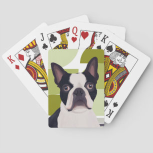 Boston Terrier Dog - Green Geometric Spielkarten