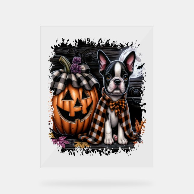 Boston Terrier Dog Halloween Acrylschild (Vorderseite)