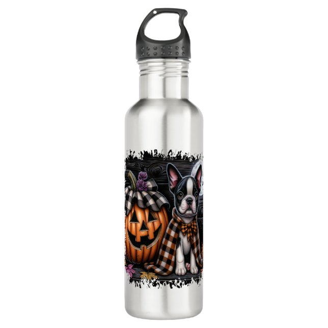 Boston Terrier Dog Halloween Edelstahlflasche (Vorderseite)