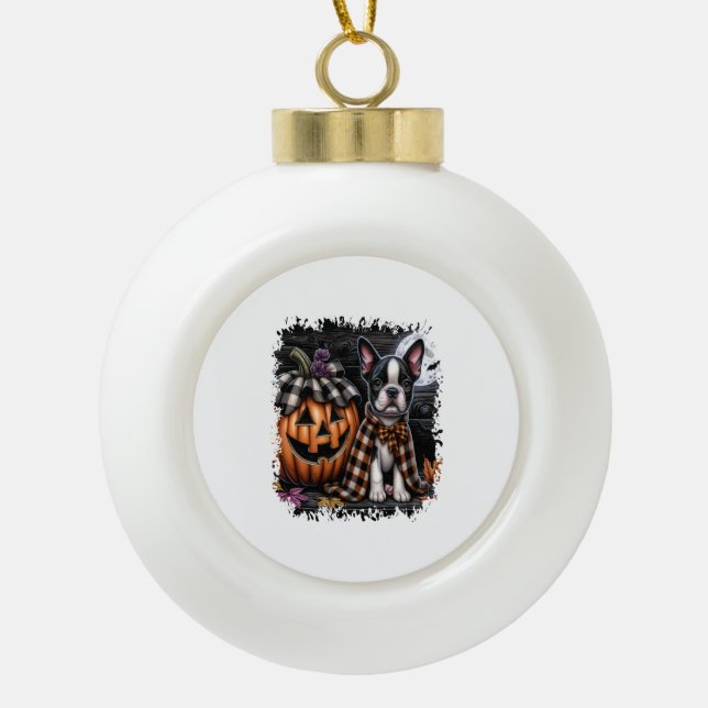 Boston Terrier Dog Halloween Keramik Kugel-Ornament (Vorderseite)