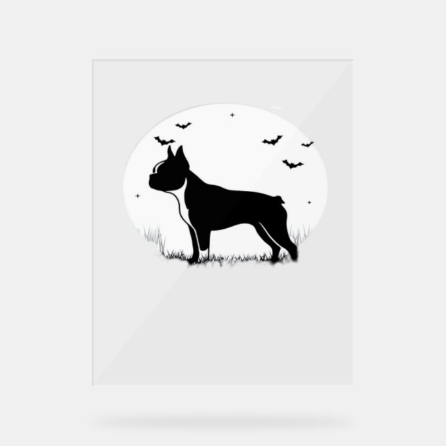 Boston Terrier Dog - Halloween Moon Silhouette Ove Acrylschild (Vorderseite)