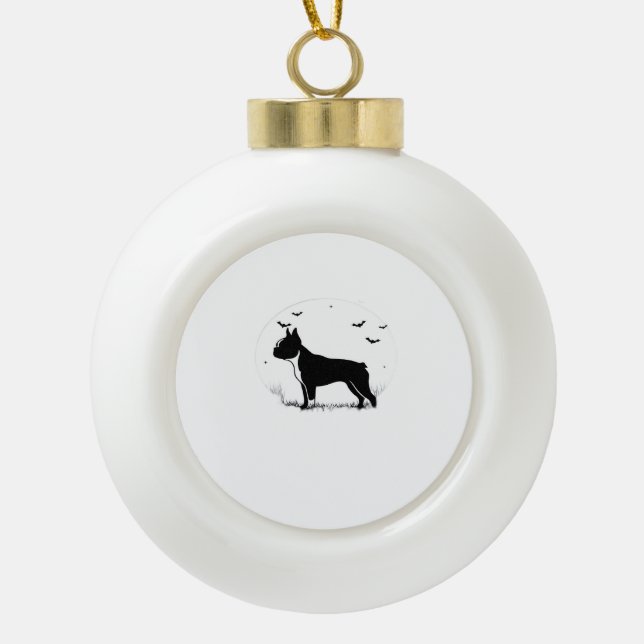 Boston Terrier Dog - Halloween Moon Silhouette Ove Keramik Kugel-Ornament (Vorderseite)