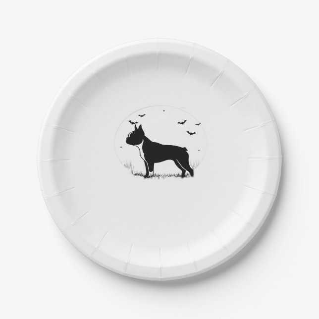 Boston Terrier Dog � Halloween Moon Silhouette Ove Pappteller (Vorderseite)