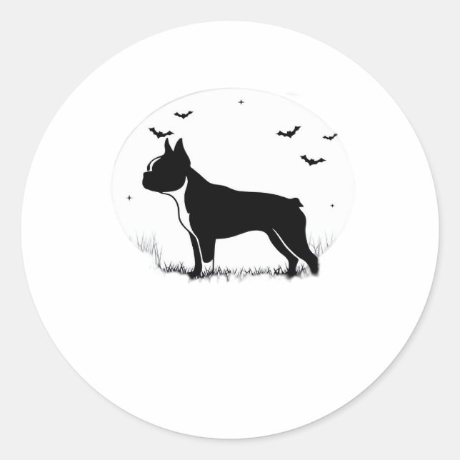 Boston Terrier Dog - Halloween Moon Silhouette Ove Runder Aufkleber (Vorderseite)