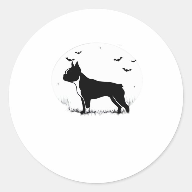 Boston Terrier Dog � Halloween Moon Silhouette Ove Runder Aufkleber (Vorderseite)