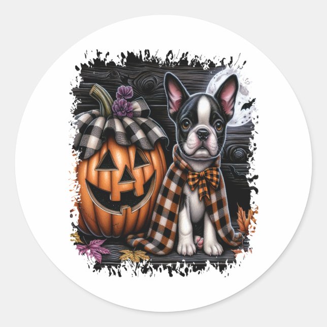 Boston Terrier Dog Halloween Runder Aufkleber (Vorderseite)