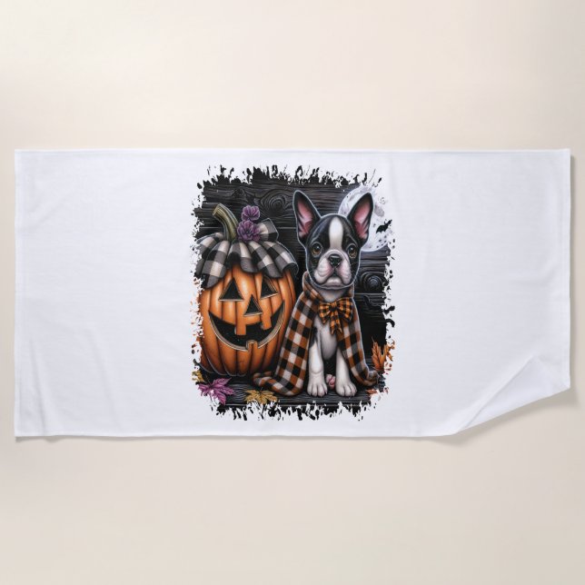 Boston Terrier Dog Halloween Strandtuch (Vorderseite)