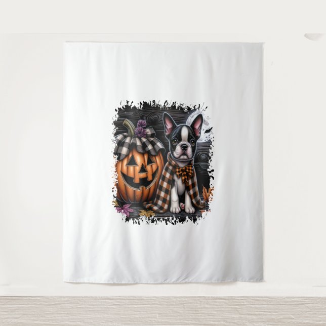 Boston Terrier Dog Halloween Wandteppich (Vorderseite)