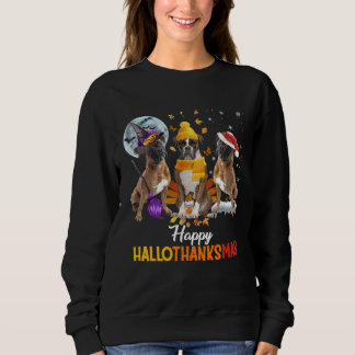 Boston Terrier dog Happy Hallothanksmas Halloween  Sweatshirt