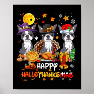 Boston Terrier Dog Happy Halloween Erntedank Ch Poster