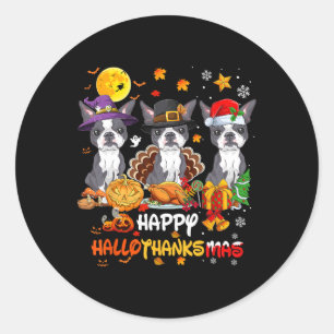 Boston Terrier Dog Happy Halloween Erntedank Ch Runder Aufkleber
