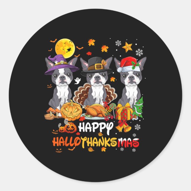 Boston Terrier Dog Happy Halloween Erntedank Ch Runder Aufkleber (Vorderseite)