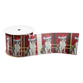Boston Terrier Dog Holiday Kariert Funny Christmas Satinband