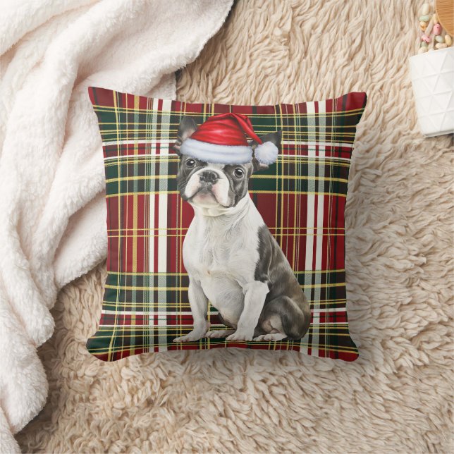 Boston Terrier Dog Holiday Kariert Weihnachten Kissen (Decke)