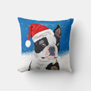 Boston Terrier Dog im Schnee Weihnachtsfeiertag Kissen