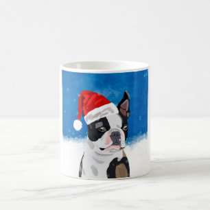 Boston Terrier Dog im Schnee Weihnachtsfeiertag Tasse