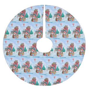 Boston Terrier Dog im Schnee Weihnachtshundehaus Polyester Weihnachtsbaumdecke