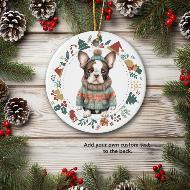 Boston Terrier Dog im Winter Sweater Christmas Keramik Ornament (Von Creator hochgeladen)